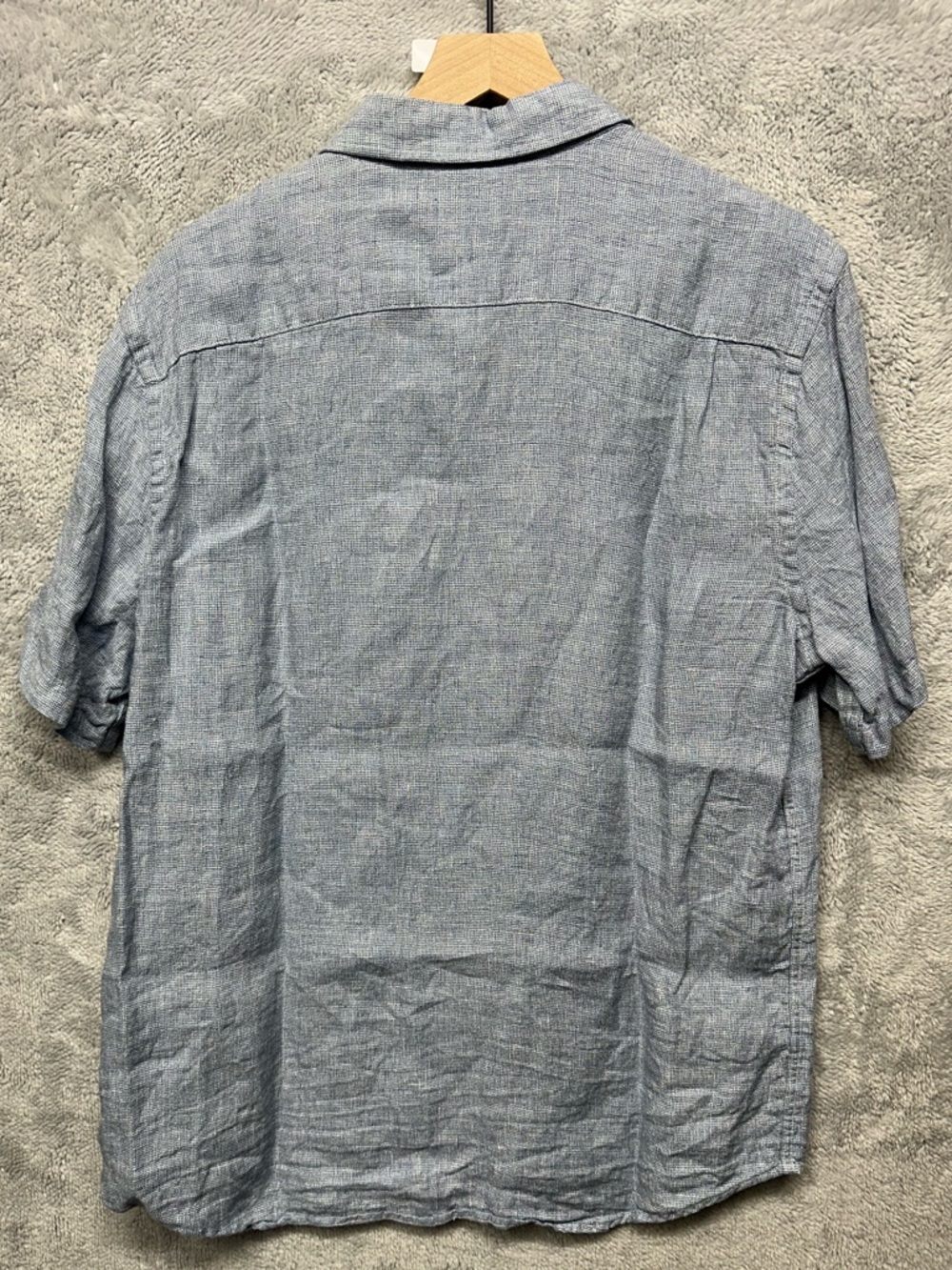 Faherty Linen Short Sleeve Button Up Shirt Blue Textured Pocket Top Size Large - Picture 2 of 8